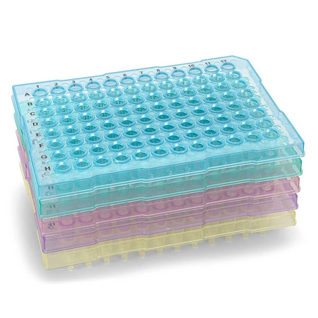 Globe Scientific 0.2mL 96-Well PCR Plate, Half Skirt , Flat top, Assorted Colors, 10PK PCR-HS-FL02-RW